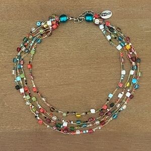 Delicate Multi-Colored Beaded Necklace Choker 13.25" Coastal Artisan Style
